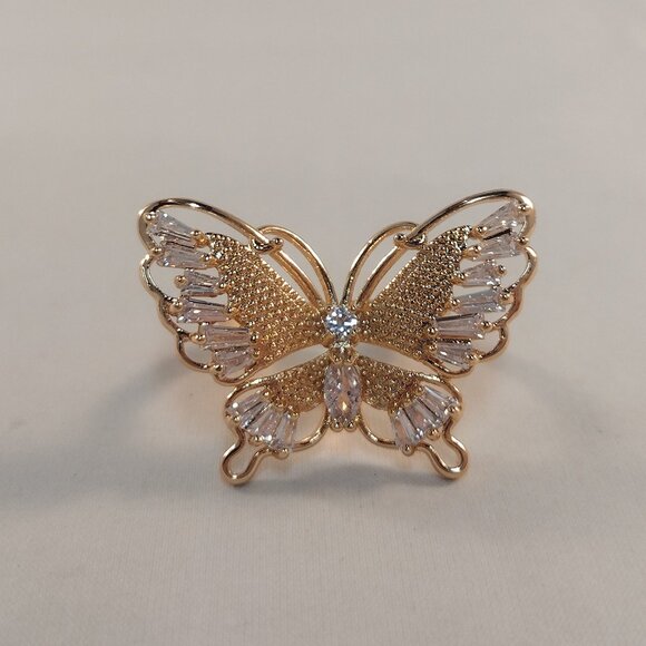 18K Yellow Gold Filled Boho Butterfly White Diamond Zircon Ring Gorgeous Gift - Picture 2 of 13